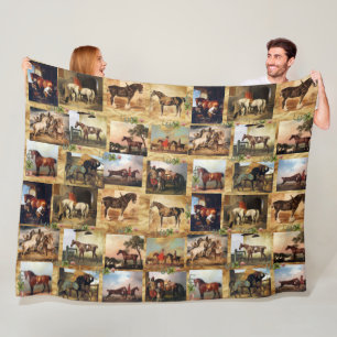 HORSES FINE ART PAINTINGS PARCHMENT, HOEFIJZERS FLEECE DEKEN