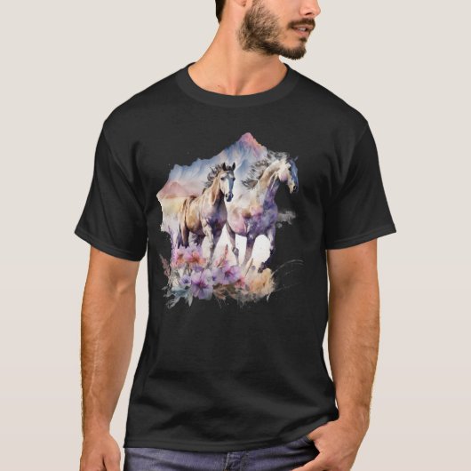 Horses Flowers Wild Mane Boho Westerne Zuid-Koe T-shirt (Voorkant)