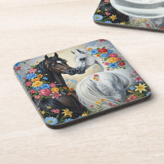  Horses framed in flowers Coaster Bier Onderzetter