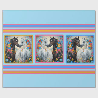 Horses Framed in flowers Wrapping Paper Cadeaupapier