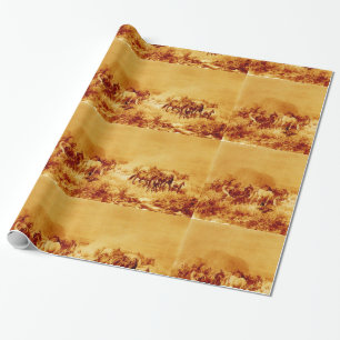 HORSES GRAZEN, Antiek bruin Oranje geel Cadeaupapier