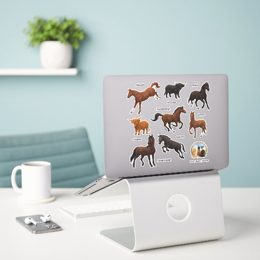 Horses Highland Cows Farm Custom-Cut Vinyl Sticker (Ordinateur portable sur le bureau)