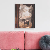 Horses in Forest Clearing Sunbeam Art Canvas Afdruk (Insitu (Woonkamer))