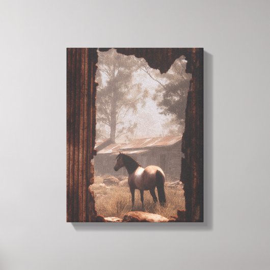 Horses in Forest Clearing Sunbeam Art Canvas Afdruk (Voorkant)