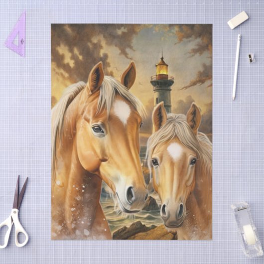 Horses Lighthouse & Ocean Scene Tissuepapier (Craft)
