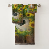 Horses Sunflower Rustic Barn Board Bad Handdoek (Insitu)