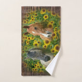 Horses Sunflower Rustic Barn Board Bad Handdoek (Handdoek)