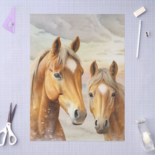 Horses Sunset Beach Scene Background Tissuepapier (Craft)