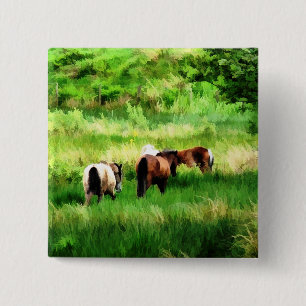 HORSES VIERKANTE BUTTON 5,1 CM