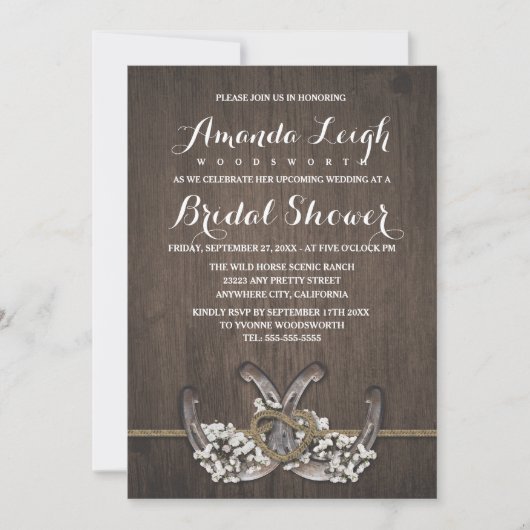 Horseshoe Baby's Breath Bridal Shower Invitations (Devant)