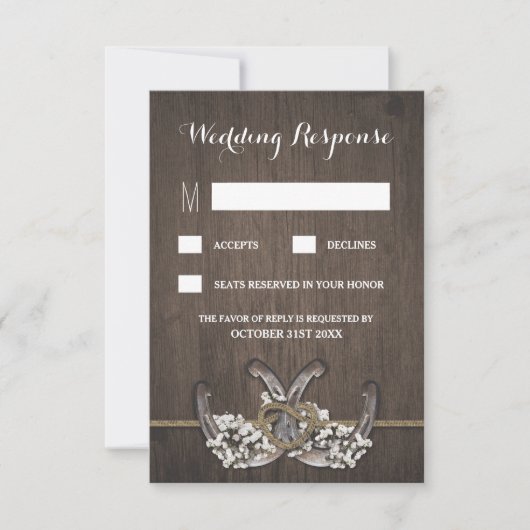 Horseshoe Baby's Breath Rustic Wedding Cartes RSVP (Devant)