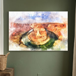 Horseshoe Bend Waterverf Grand Canyon Landschap Canvas Afdruk