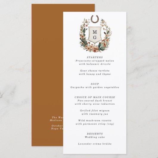 Horseshoe Cactus Western Country Crest Wedding Menu (Voorkant / Achterkant)