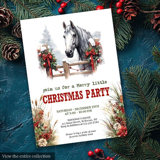 Horseshoe charm Christmas party editable invites Kaart