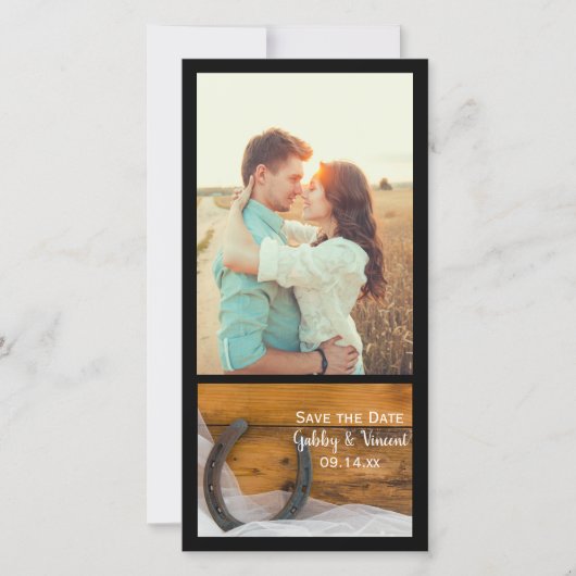 Horseshoe en Sluiers Westerse Trouw Save the Date (Voorkant)