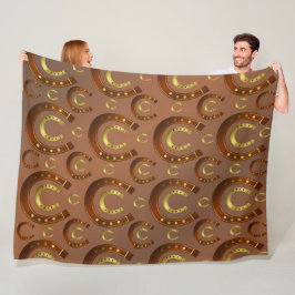 horseshoe, gold brown pattern fleece deken