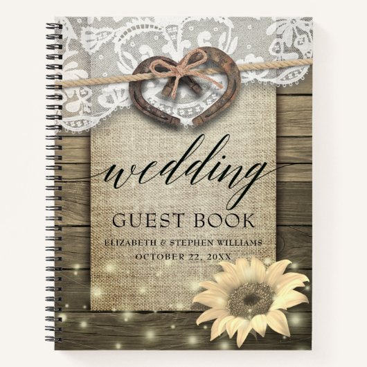 Horseshoe Sunflower Mariage campagnard Livre d'or (Devant)