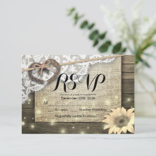 Horseshoe Sunflower Wood Wedding RSVP Répondre