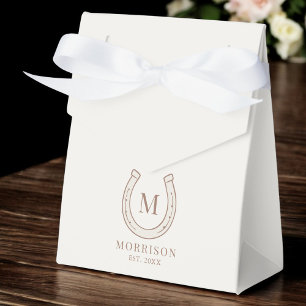 Horseshoe Western Country Bruin Monogram Huwelijk Bedankdoosjes