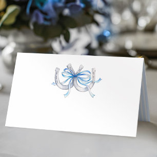 Horseshoes blauwe lint watercolor bruiloft