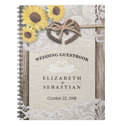 Horseshoes Burlap Lace Sunflower Mariage livre d'o (Devant)
