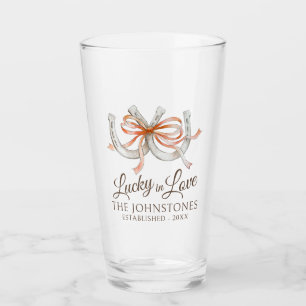 Horseshoes oranje lint herfst waterverf bruiloft glas