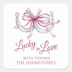 Horseshoes roze lint watercolor bruiloft vierkante sticker