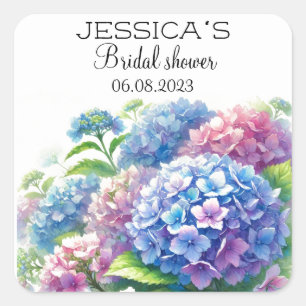 Hortensia Blauwe Bloemen Bruidsdouche Feest Vierkante Sticker