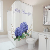 Hortensia Blauwe Bloemen & Goud Bloemrijke Chic Le Douchegordijn (In situ)