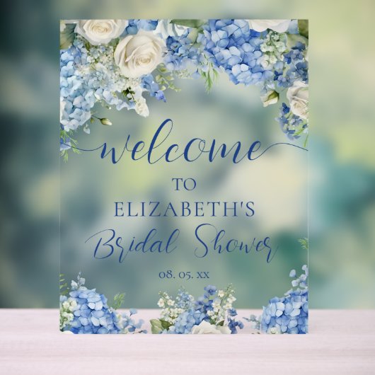 Hortensia Bleu Roses Blanches Floral Script Bienve (Neutre)