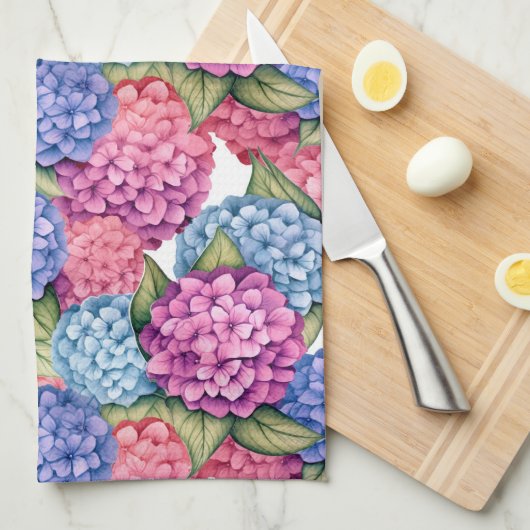 Hortensia Bloem Roze Blauw Theedoek (Quarter Fold)