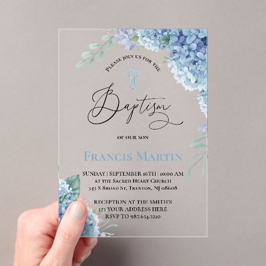 Hortensia bloemen Doop Acryl Uitnodigingen (Insitu (Draagbaar))