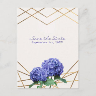 Hortensia Bloemen & Gouden Elegante Bewaar de Datu Aankondigingskaart