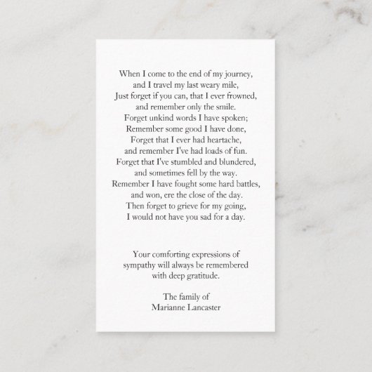 Hortensia bloemen | Herdenkingskaartjes voor rouwk Visitekaartje (Achterkant)