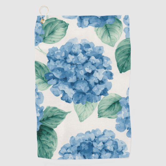 Hortensia Blues Bloemschildering in Waterverf Bloe Golfhanddoek (Voorkant)