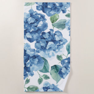 Hortensia Blues Waterverf Bloemen Bloem Patroon Strandlaken