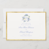 Hortensia Crest Blue Ivory Goud Frame Bruiloft Save The Date (Voorkant)