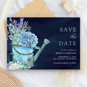Hortensia Lavendel Bloemig Marineblauw Trouwfeest Save The Date