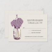 Hortensia & Mason Jar Bruiloftsreactie RSVP Kaartje (Voorkant / Achterkant)