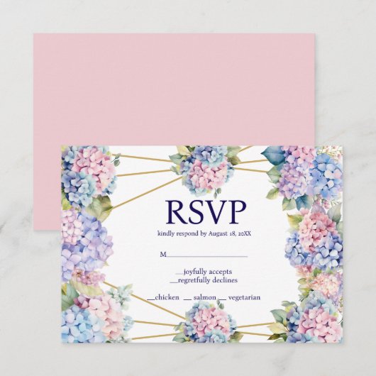 Hortensia Menu Keuzes RSVP Response Kaart (Voorkant / Achterkant)