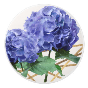 Hortensia Paars Blauw & Goud Elegante Bloemen Keramische Knop