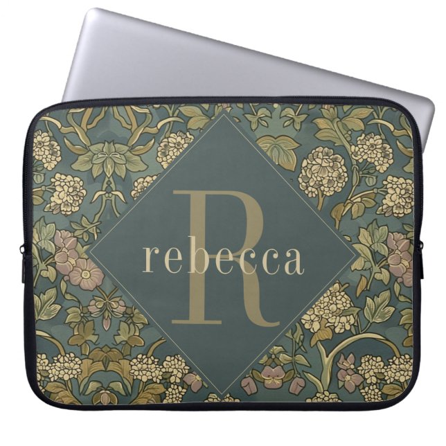  hortensia William Morris monogram Laptop Sleeve (Voorkant)
