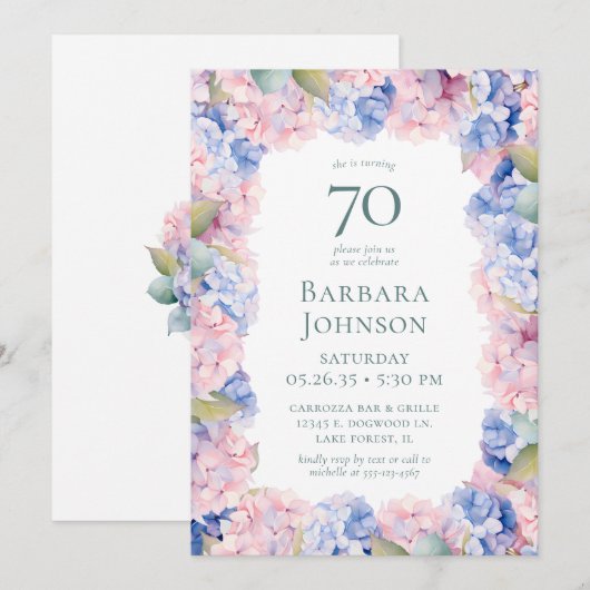 Hortensia's 70e verjaardagsfeestje kaart (Voorkant / Achterkant)