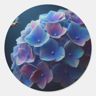 Hortensia's Floral Paarse en Blauw Ronde Sticker