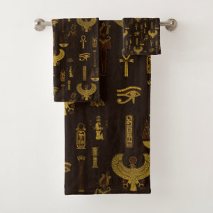Horus Falcon en het Egyptische hiëroglyphpatroon Bad Handdoek