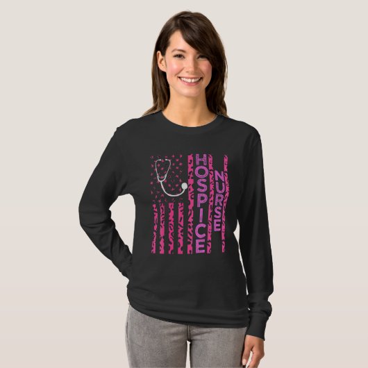 Hospice Verpleegster Leopard Print Roze Amerikaans T-shirt (Voorkant volledig)