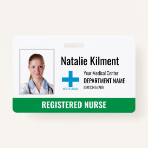 Hospital Employee Foto Name Logo Green and White Badge