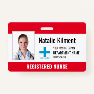 Hospital Employee Foto Name Logo Red and White Badge