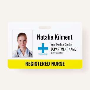 Hospital Employee Foto Name Logo Yellow and White Badge