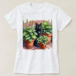 Hosta Garden en Black Cat Waterverf T-shirt